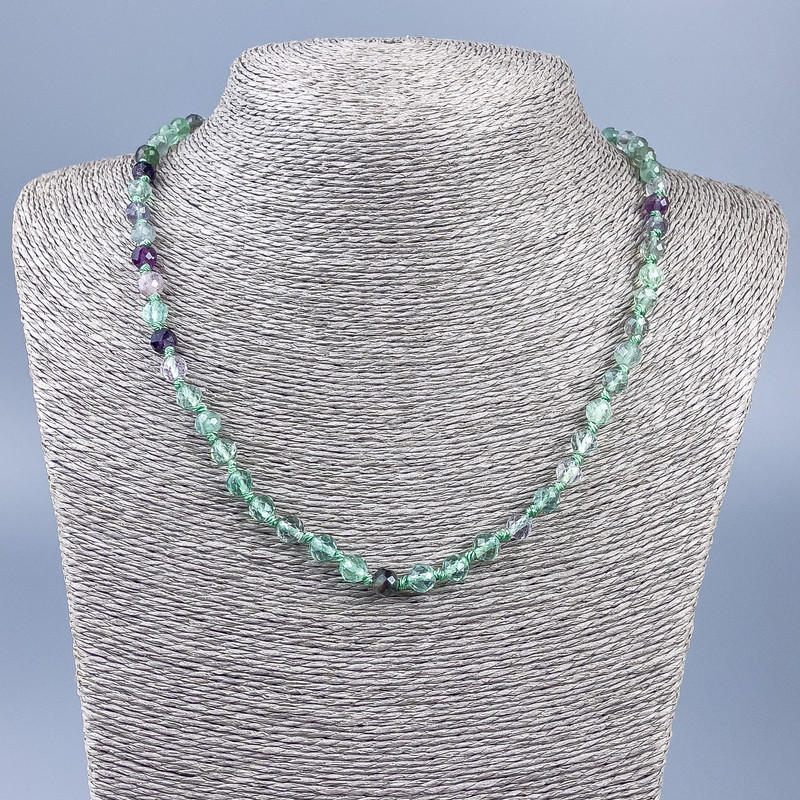 Fluorite Necklace with Faceted Bead Sphere, 6mm diameter, length 50cm