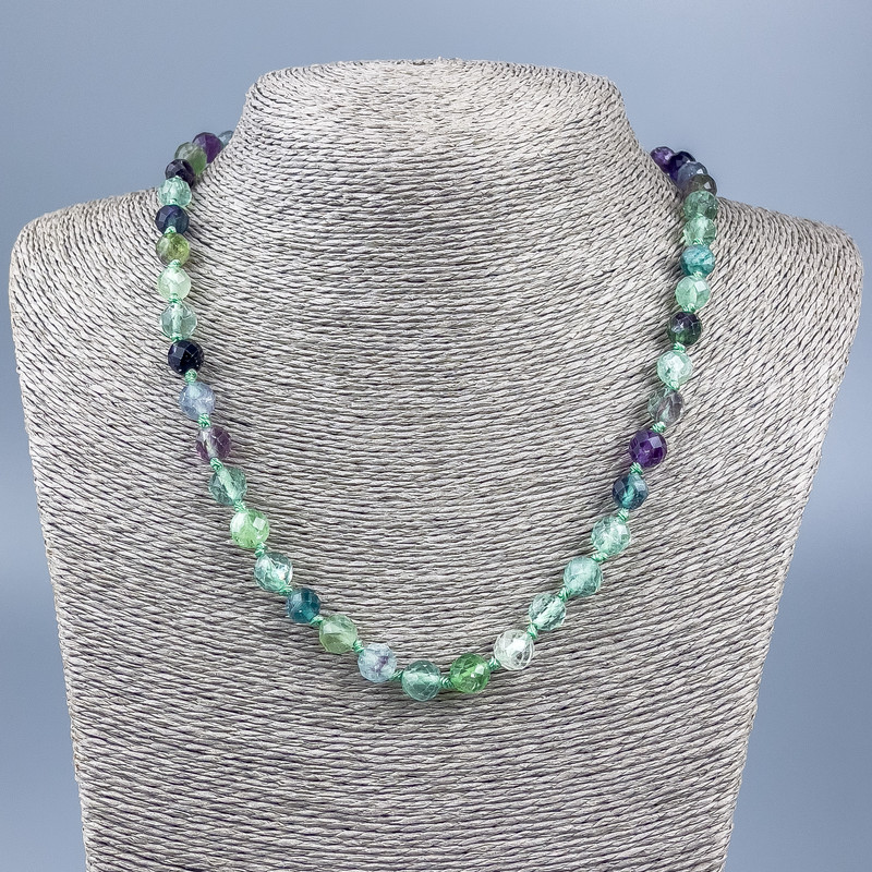 Natural Fluorite Necklace, faceted round beads 8mm, length 50 cm