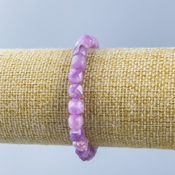 Lepidolite Bracelet with Natural Stone, Faceted Cubes, 7x7 mm, length 18 cm (stretch)