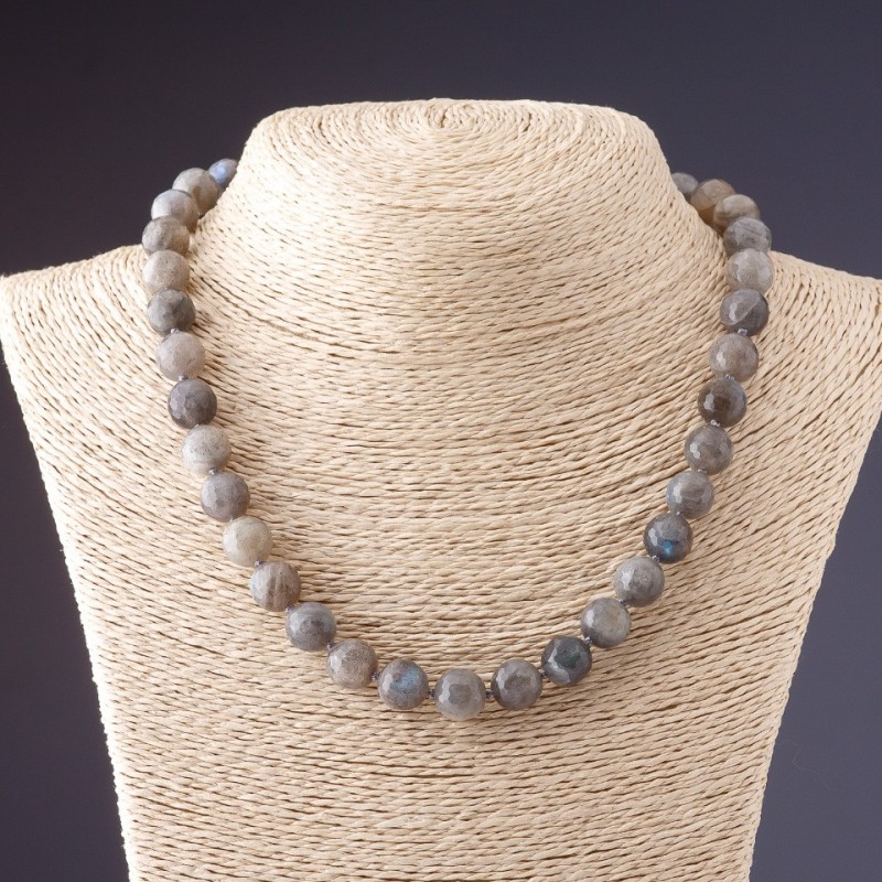 Labradorite Bead Necklace with Faceted Balls 11mm 45cm