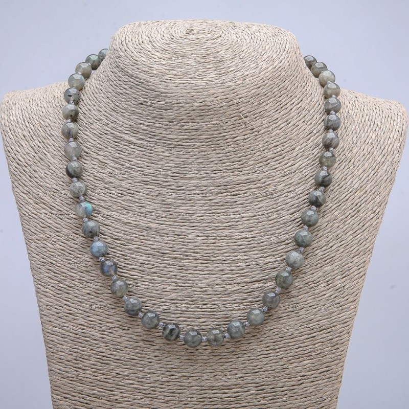 Labradorite Natural Stone Necklace with Smooth Beads 8mm Diameter, 45cm Length +