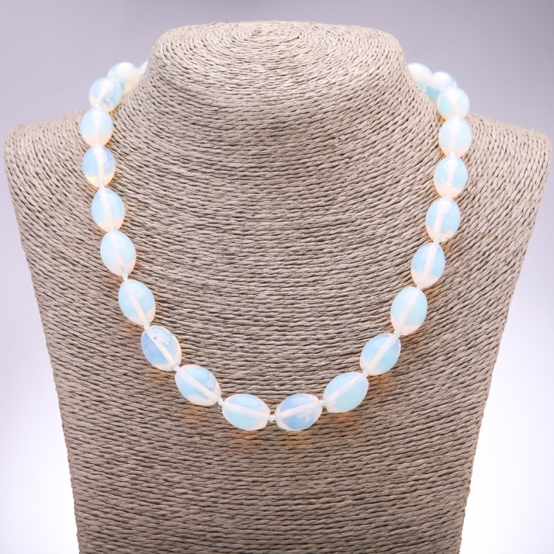 Necklace Moonstone (Synthetic), Bicone, diameter 12x16mm, length 46cm