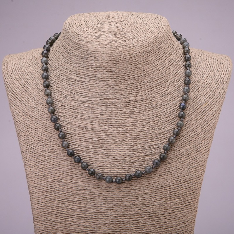 Necklace of natural Labradorite, smooth round beads, diameter 6±mm, length 45cm