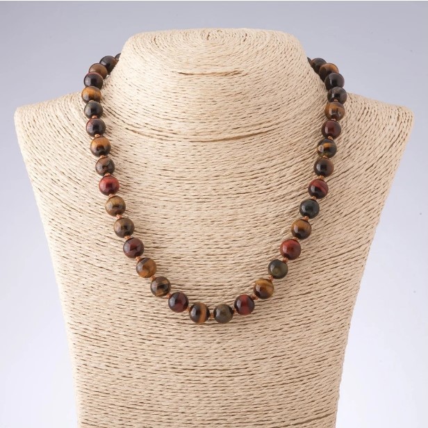 Tiger’s Eye, Bull’s Eye, Hawk’s Eye Bead Necklace 8mm Round Beads, 48cm Length