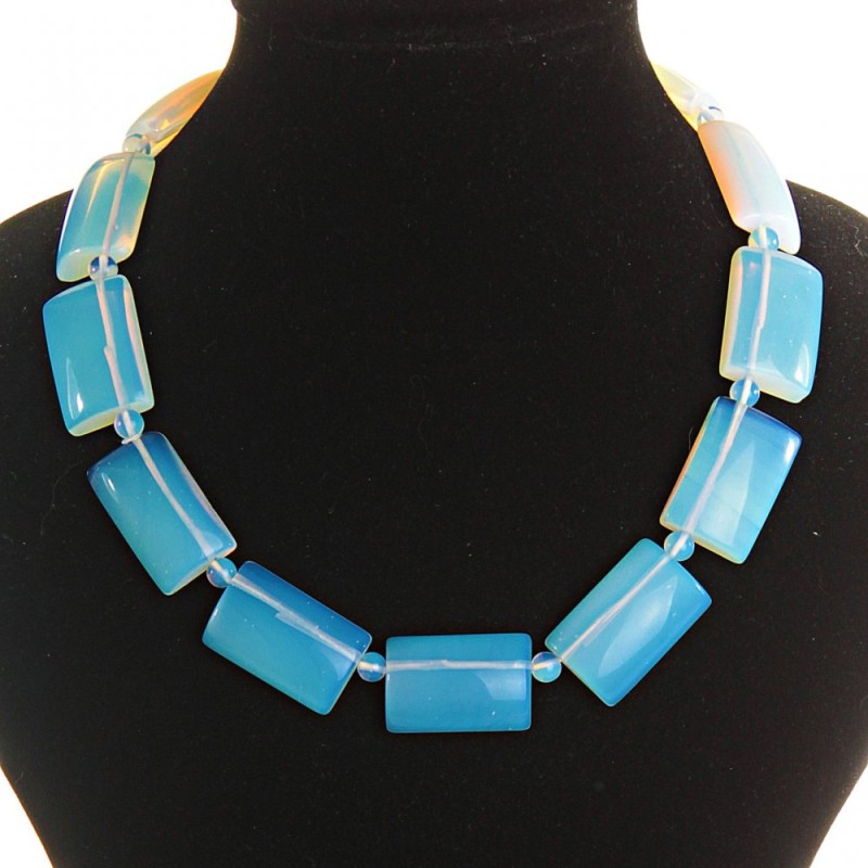 Moonstone Necklace Rectangular 20×30mm and Bead Between, 51cm