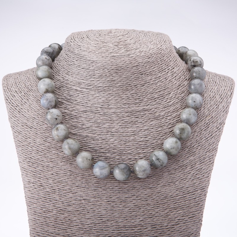 Necklace of natural Labradorite, 14 mm beads, 46 cm length