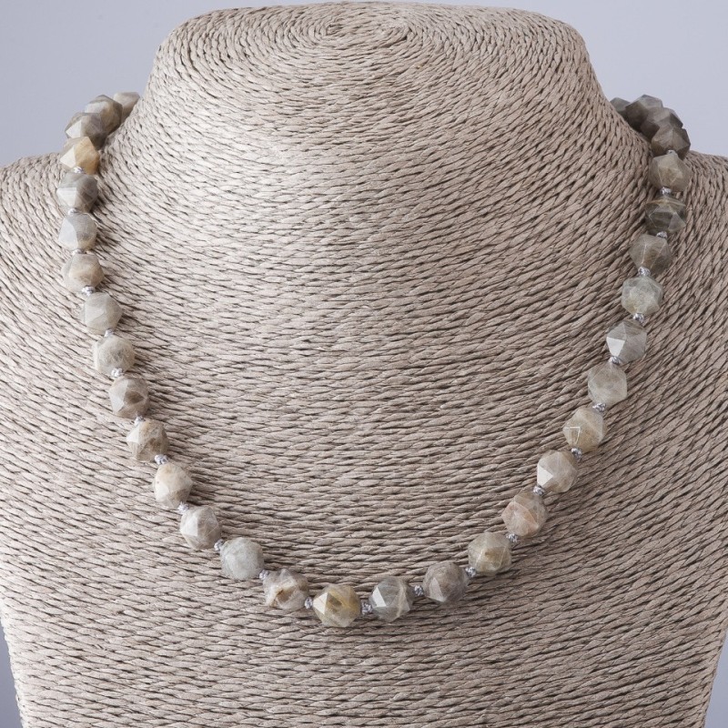 Necklace with Labradorite Eight-Sided Beads 45 cm