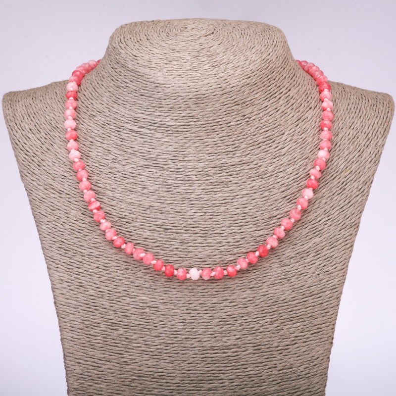 Natural Stone Necklace "Tourmaline" Faceted Rondelle, 6x4.5 mm, 5 mm diameter, 49 cm length