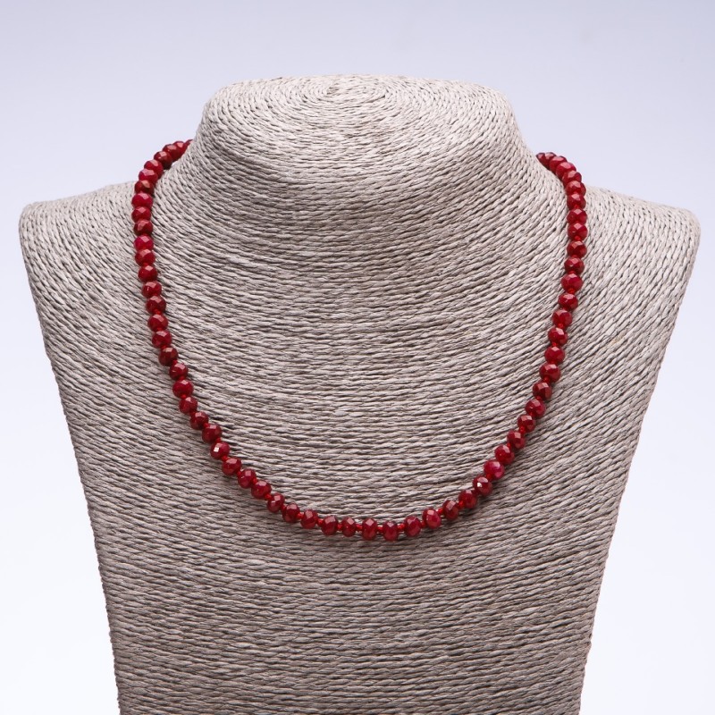 Necklace with Natural Stone "Tourmaline" (artificial) dark raspberry faceted rondelle, diameter 6x4mm, length 50cm
