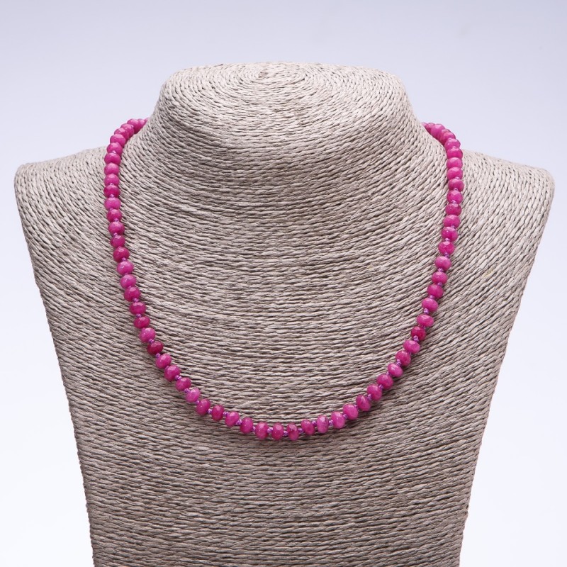 Natural Stone Necklace of Turmaline "Turmaline" (handmade) dark pink faceted rondelle, 6x4 mm diameter, length 50 cm