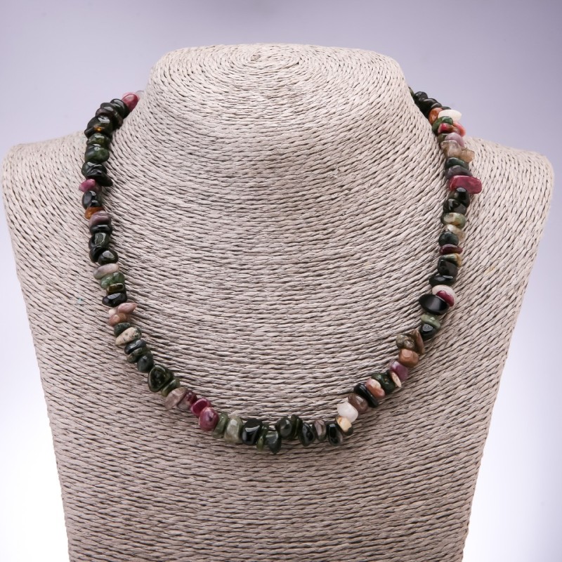 Necklace made of natural gemstone Tourmaline faceted, diameter 9mm, length 45cm