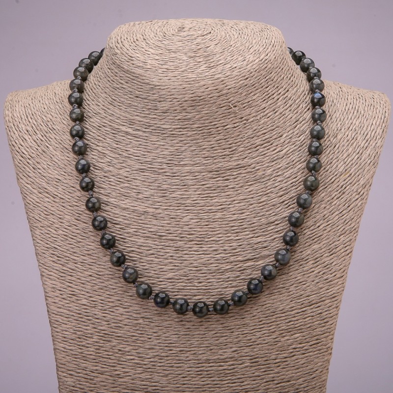 Labradorite Natural Stone Necklace, smooth round beads, diameter 8±mm, length 45cm