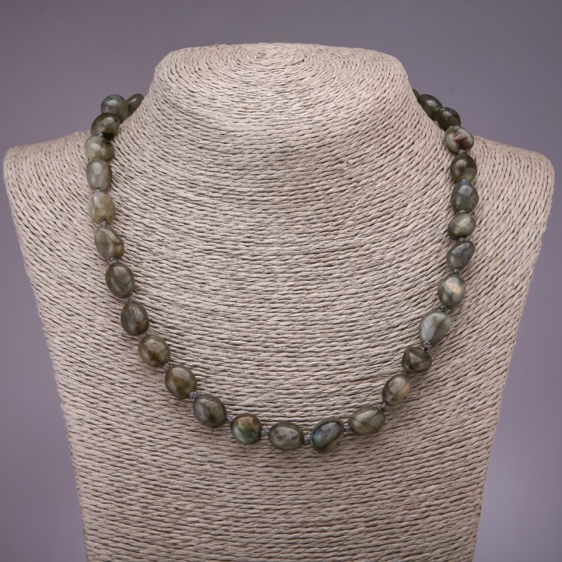 Labradorite Bead Necklace, faceted, 10x14 mm (±), 48 cm long