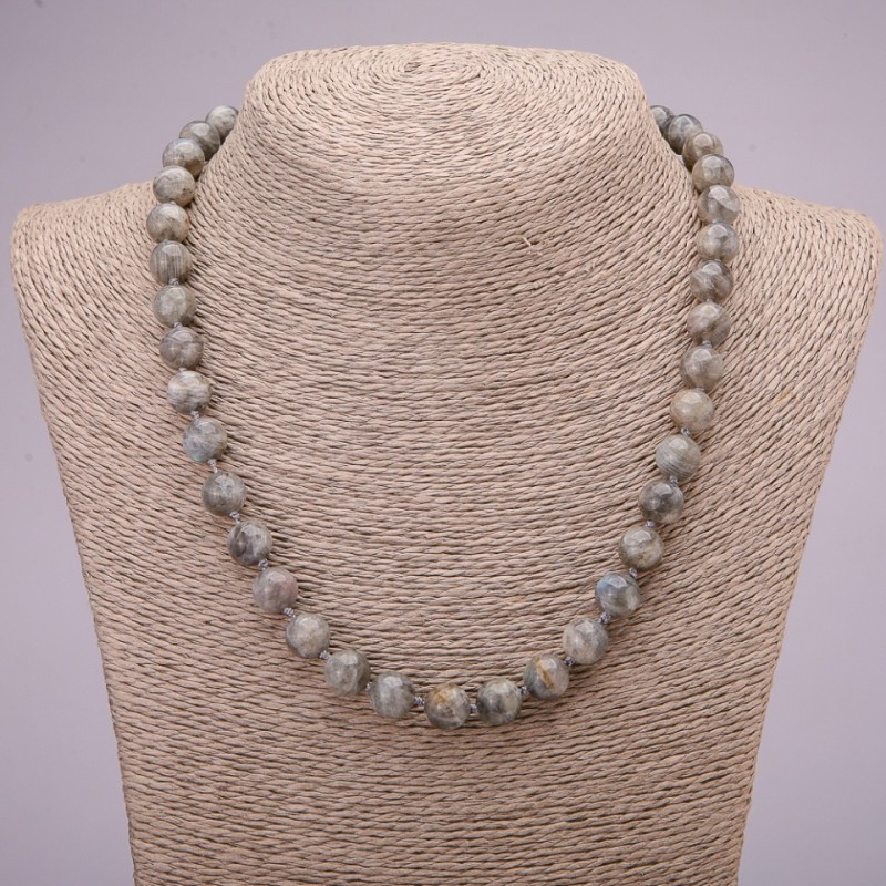 Labradorite Necklace with Smooth Round Beads, 10mm diameter (±), 45 cm length