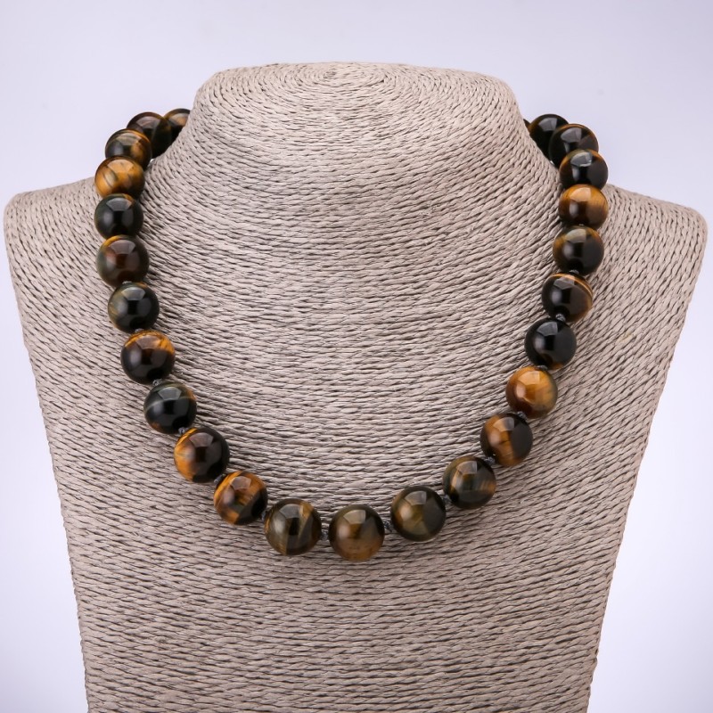 Bull's Eye (Hawk's Eye) Bead Necklace, Smooth Round Beads 14mm, 48cm