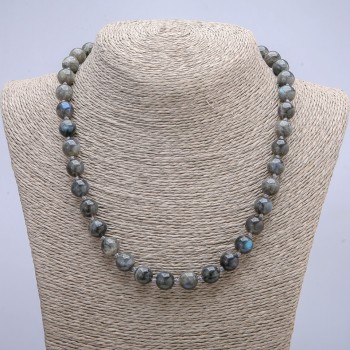 Labradorite Natural Stone Necklace - smooth round beads, 10mm diameter, length 45cm +
