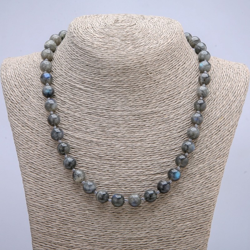 Labradorite Natural Stone Necklace - smooth round beads, 10mm diameter, length 45cm +