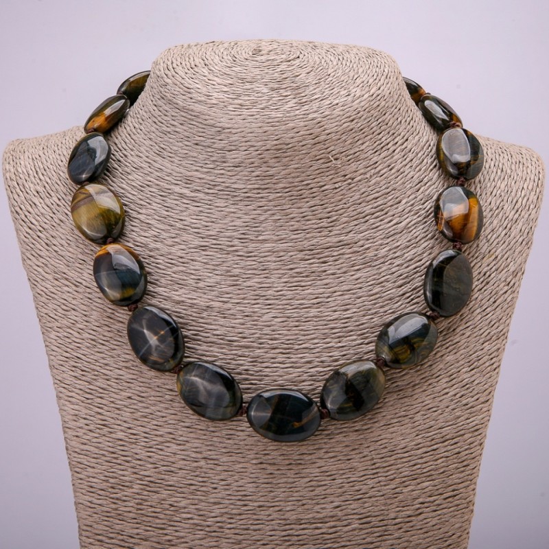 Natural Stone Beads Hawk's Eye, Oval 25×18mm, Length 45cm +