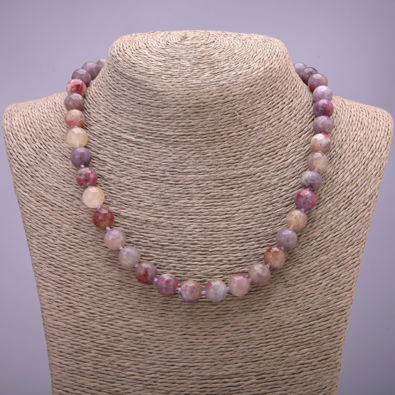Necklace made of natural stone Pink Tourmaline smooth bead, diameter 10(±)mm, length 45cm