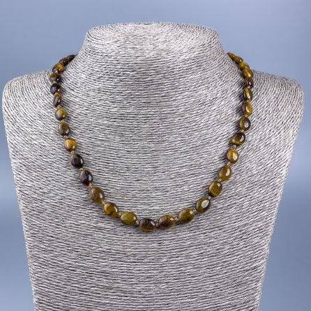 Tiger's Eye Necklace, Cabochon Faceted, 50 cm