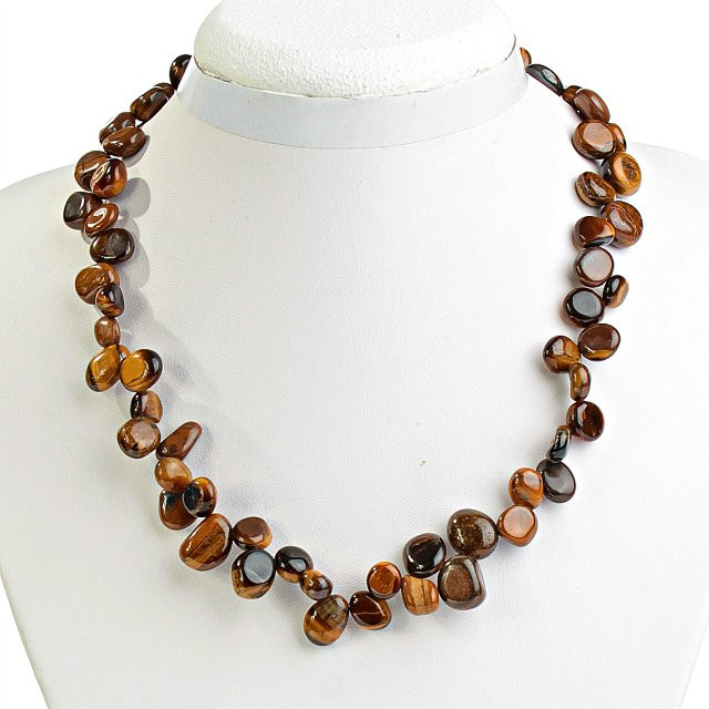Tiger's Eye Butterfly Bead Necklace 8-20mm, 46 cm