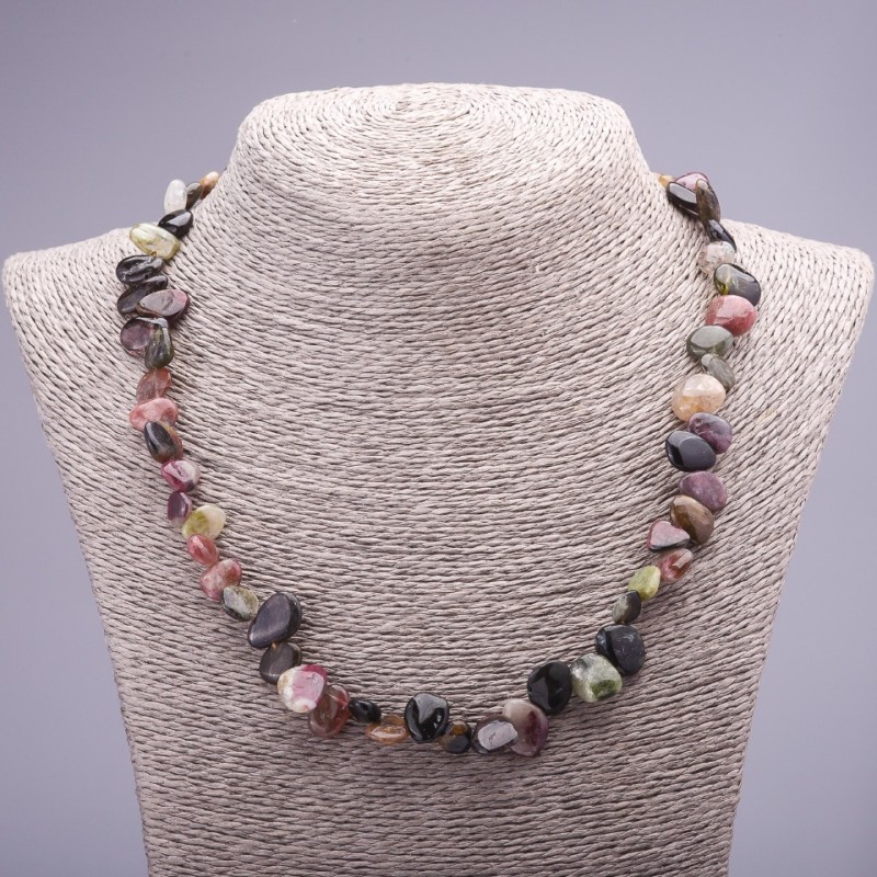 Necklace of natural gemstone Tourmaline faceted butterfly, diameter 7-12mm, length 46cm