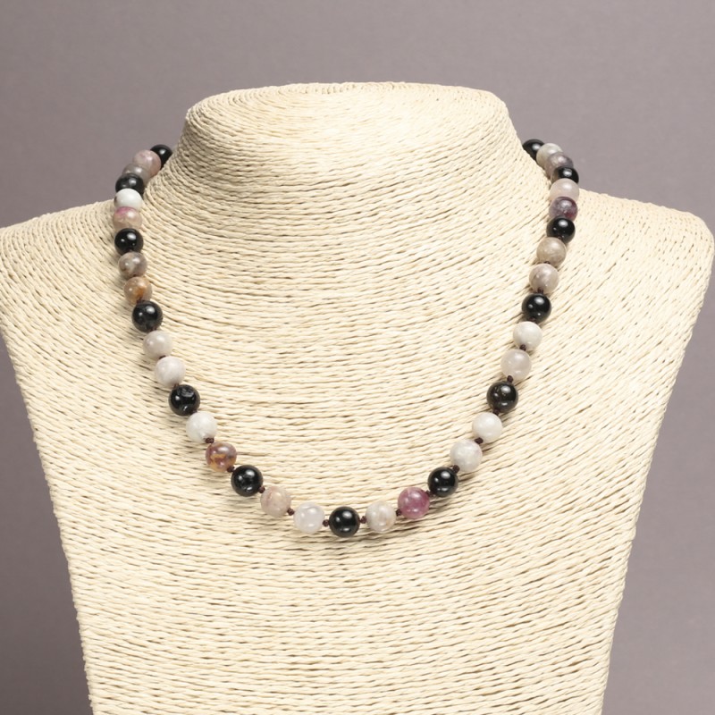 Natural Stone Necklace Turmaline Smooth Bead, 8 mm diameter (+-), length 45 cm+
