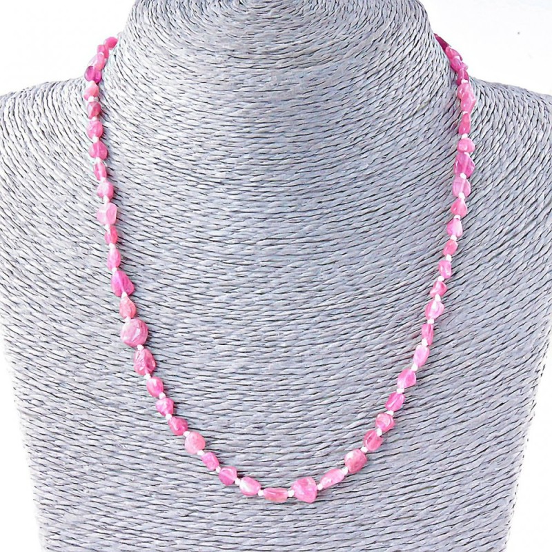 Pink Tourmaline Beads, "gunmetal" 5-8mm (+- 4), length 48cm