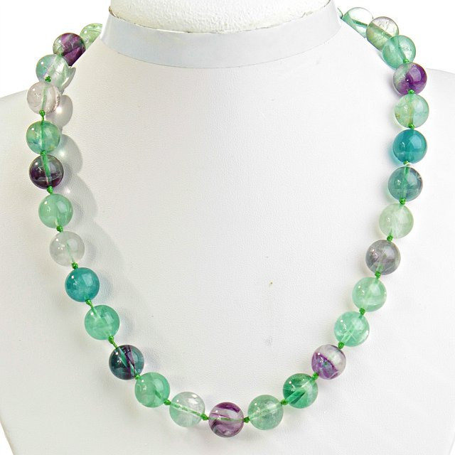 Fluorite Bead Necklace 12mm Ball, 48.5 cm length