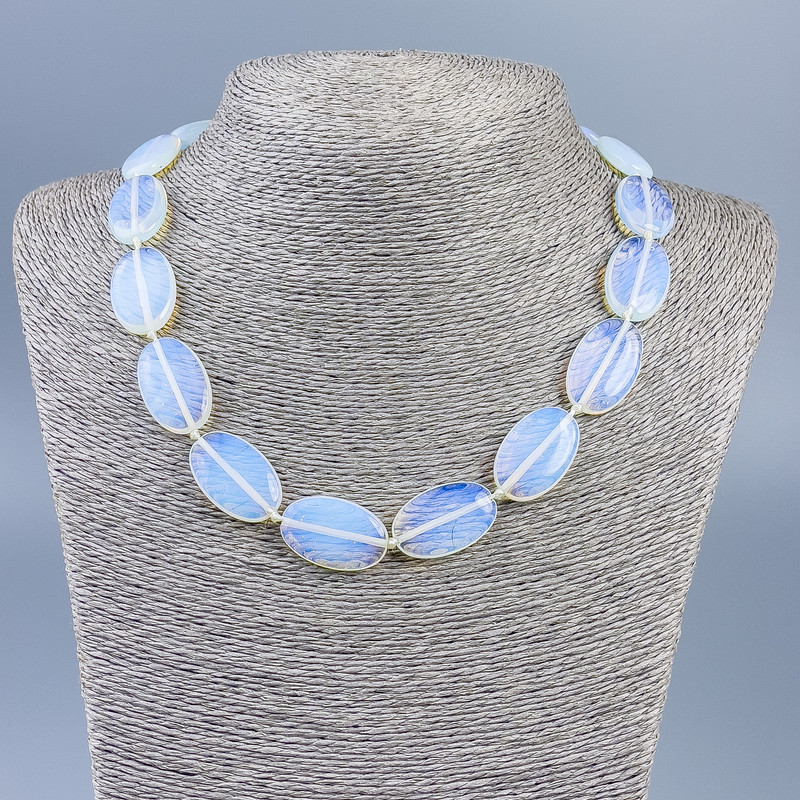Moonstone Necklace (synthetic) oval beads, 25×16×5.5 mm, 46 cm length +