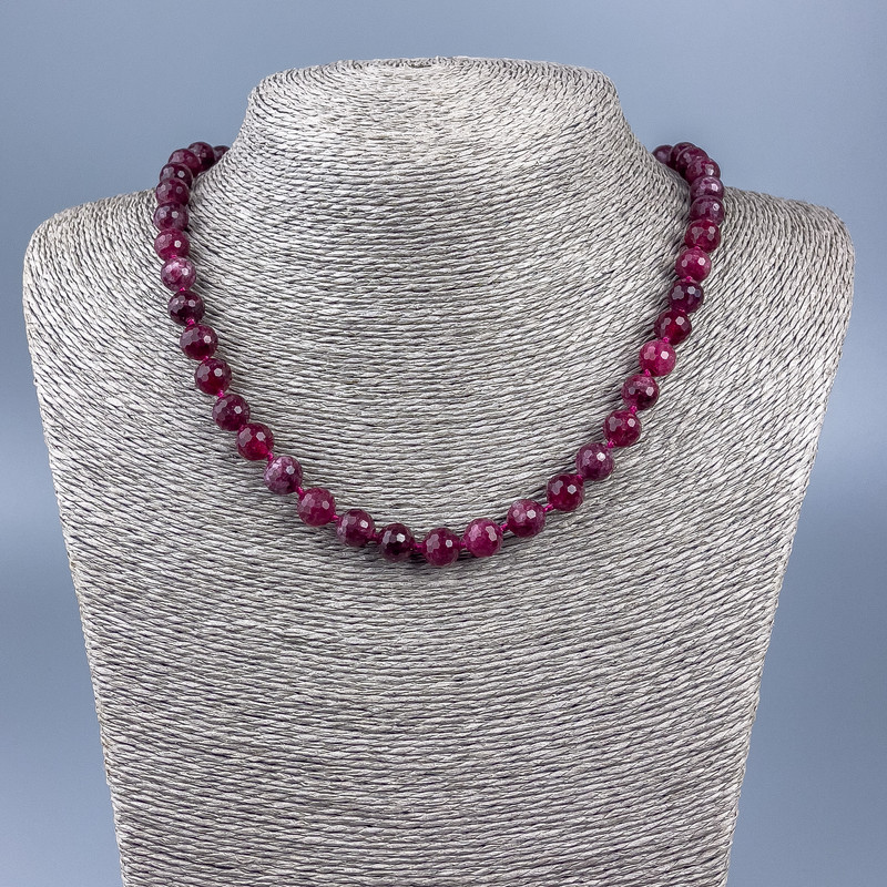 Natural Tourmaline Necklace with Faceted Round Beads, 8 mm diameter, 46 cm length +