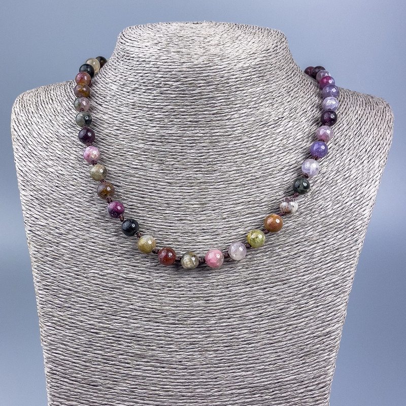 Necklace made of natural tourmaline, smooth round beads 8 mm, length 50 cm