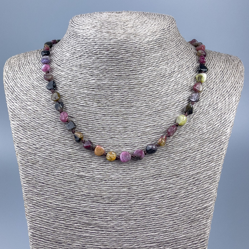 Natural Stone Necklace Turmaline Faceted, 8x7mm+-, length 50cm +