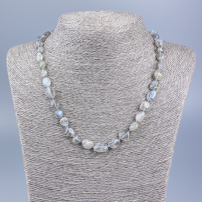 Labradorite Beaded Necklace, faceted, 7×10 mm, length 50 cm ±