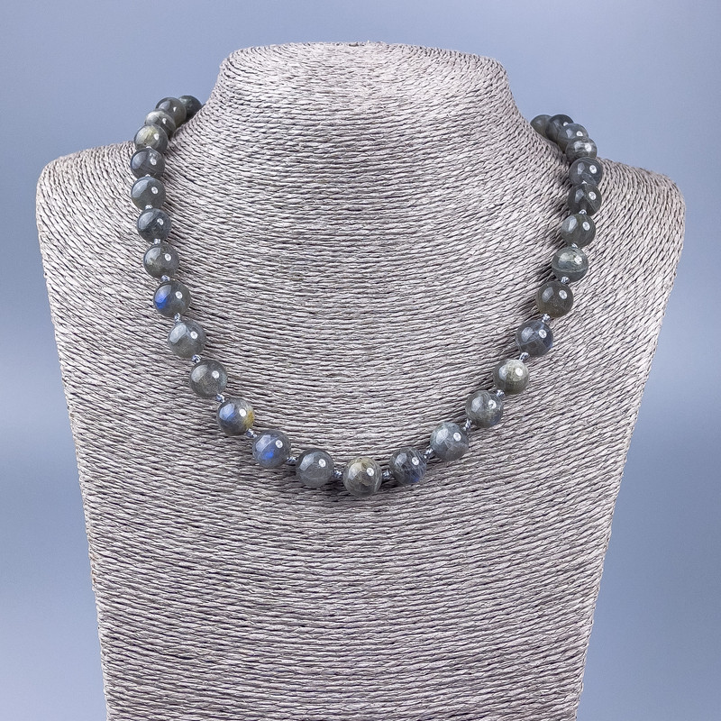 Necklace of natural labradorite, smooth round beads, diameter 10mm±, length 50cm ±