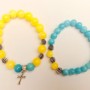 Bracelet "Ukraine" (Pair) Aquamarine, Citrine (synthetic acrylic) smooth beads with silver inserts on elastic cord, length 18cm+