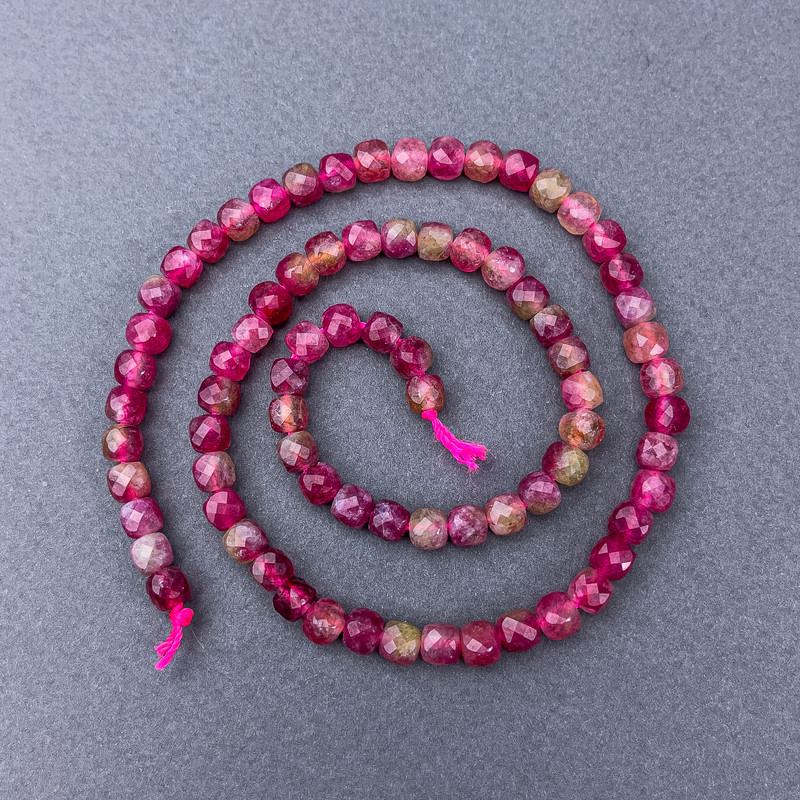 Multicolor Tourmaline Faceted Cubic Beads on Thread, 5x5 mm, approx. 38 cm length