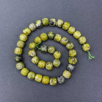 Beads Yellow Turquoise Natural Stone Faceted Cube on Thread, diameter 9x9 mm±, length 38 cm±
