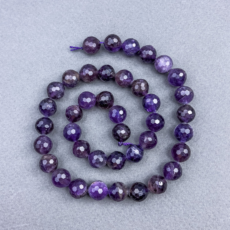 Amethyst Beads Natural Stone Faceted Round Bead, 10 mm diameter ± on a thread, 40 cm length +
