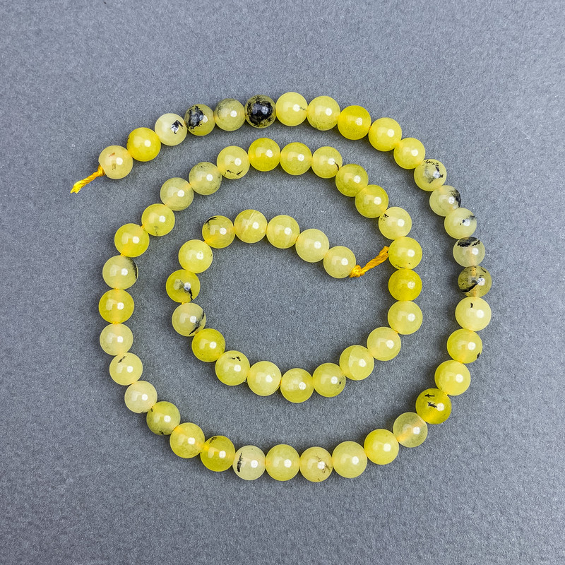 Yellow Turquoise Beads smooth round 6.5 mm on thread, length 38"+