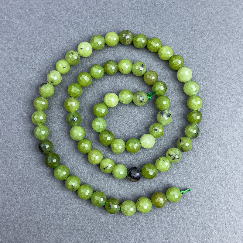 Jadeite Beads Canadian Natural Stone Faceted Sphere, 6 mm ± on String, 38 cm+ Length