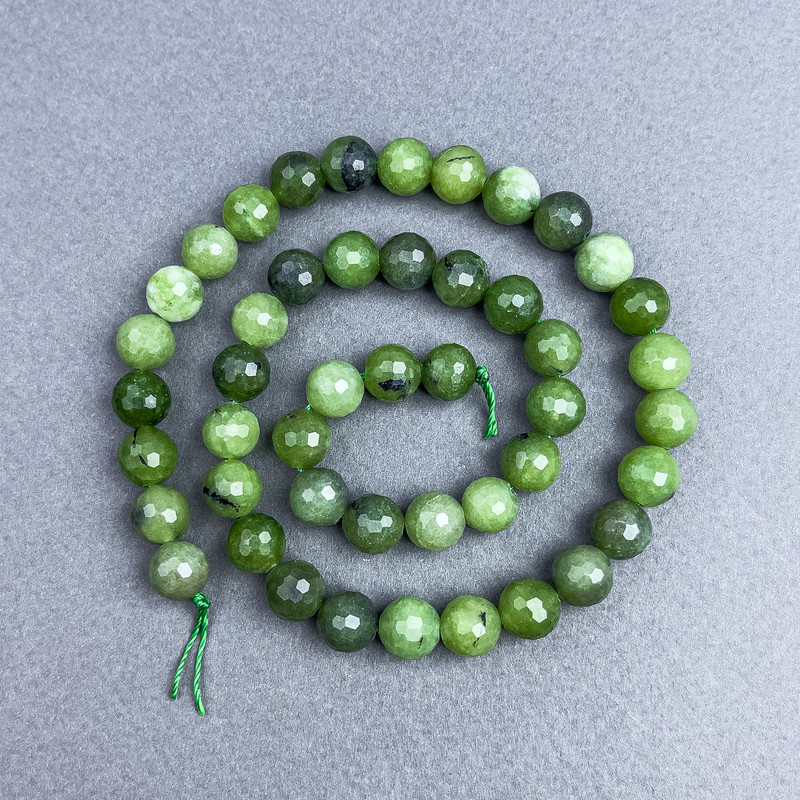 Jadeite Beads Canadian Natural Stone Grennelled Ball, 8 mm diameter ± on thread, length 38 cm+