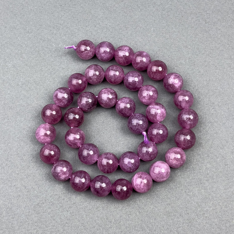 Turmaline Rubellite Beads natural stone smooth sphere, diameter 10.5 mm± on thread, length 37 cm+