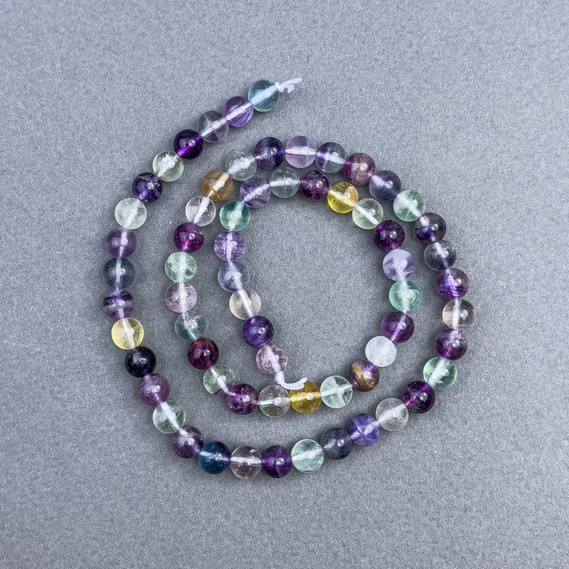 Fluorite Beads, Natural Stone, Smooth Round, 6 mm ±, on String, 40 cm+