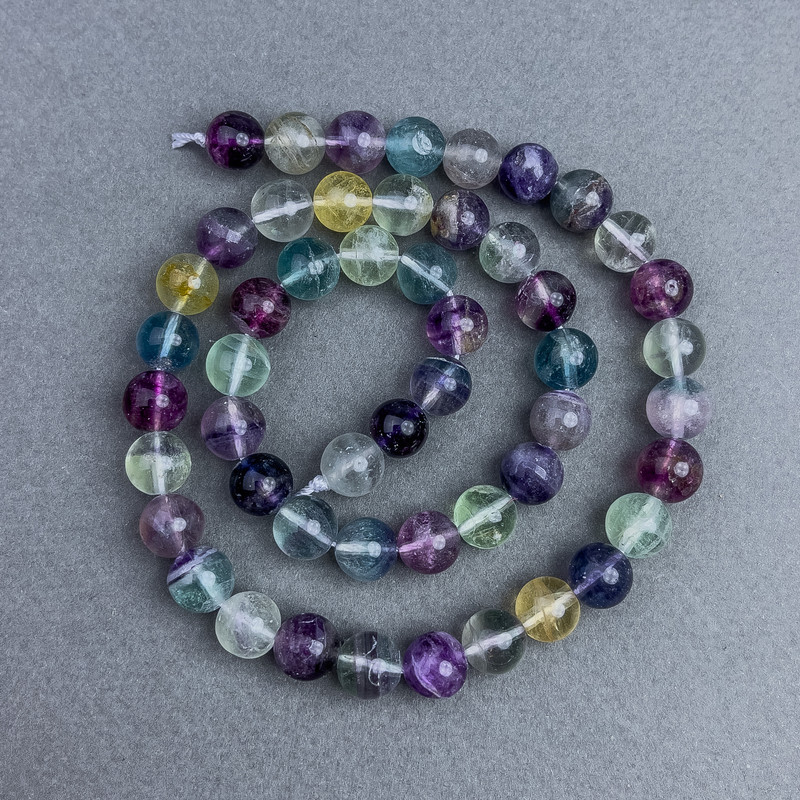 Fluorite Beads natural stone smooth sphere, 10 mm ± diameter on thread, length 40 cm+