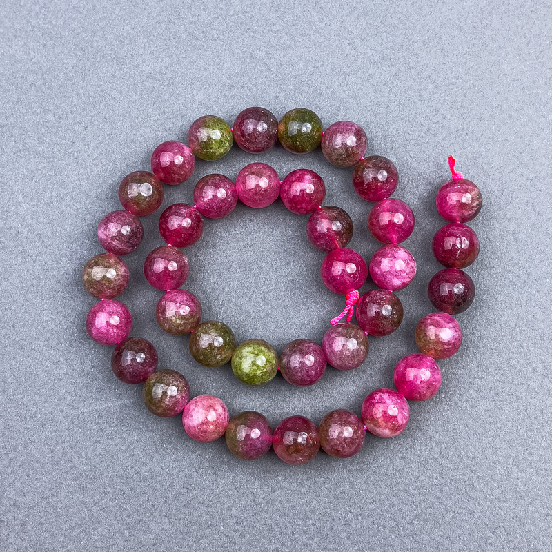 Multicolored Tourmaline Beads Smooth Round Bead, 10.5 mm ± on a thread, length 38 cm+
