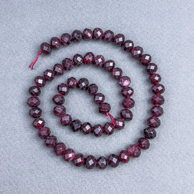 Tourmaline Rubybelite Beads Natural Stone Bead Rondelle, 8x6 mm ± on thread, length 39 cm ±