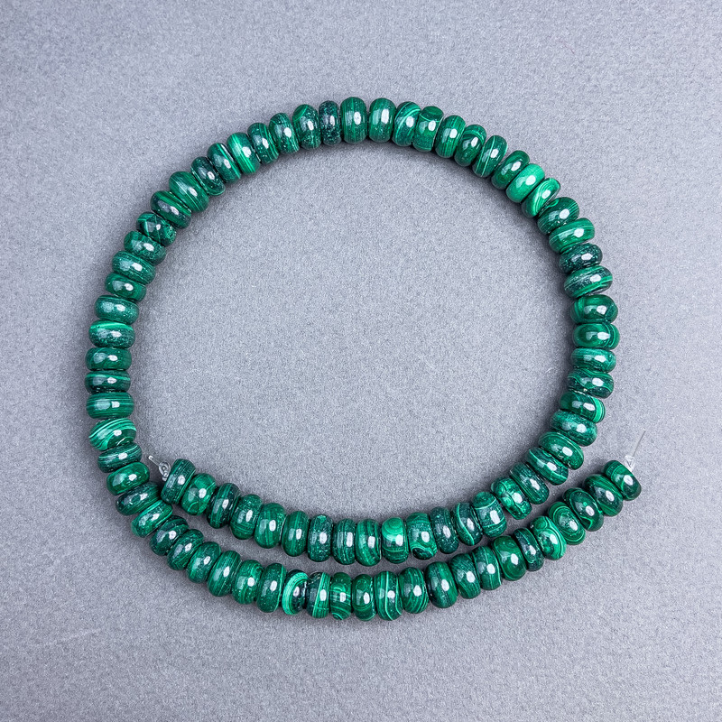 Malachite Beads Natural Stone Rondelle, 10x5 mm, on Thread, Length 40 cm+