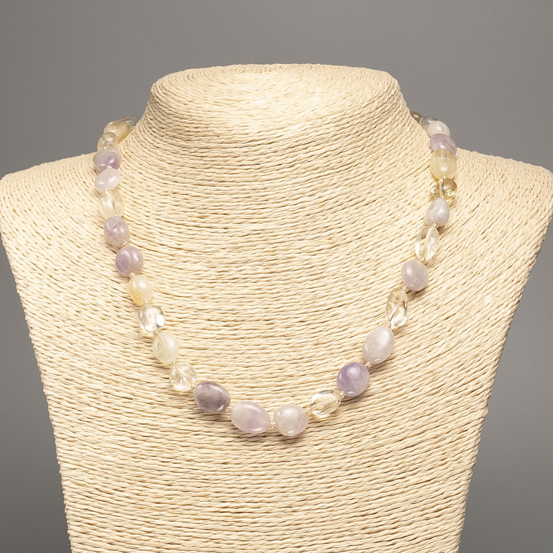 Assorted Natural Stone Necklace, faceted beads, diameter 11x9 mm, length 48 cm +/-