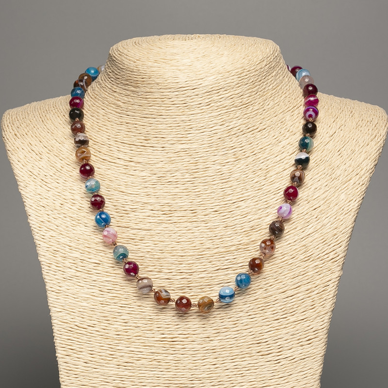 Agate Bead Necklace, Multicolor Faceted Ball, 8mm Diameter, 49cm Length +